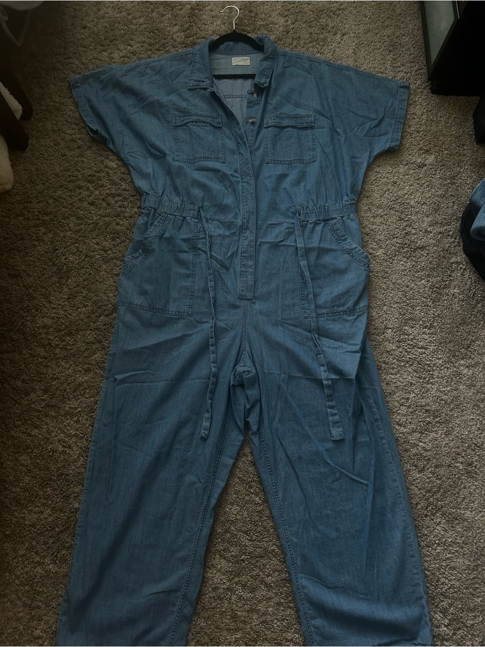 Universal Thread Blue Denim Utility Jumpsuit with Tie Waist